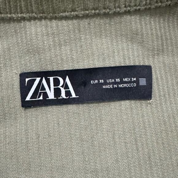 Zara Corduroy Overshirt Green Cropped Jacket Cotton Button Front Women's XS - Picture 4 of 7